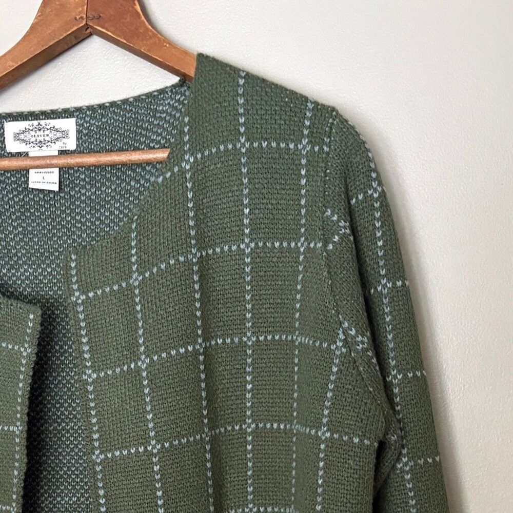 Anthropologie green window pane long line open cardigan sweater Oliver by Escio